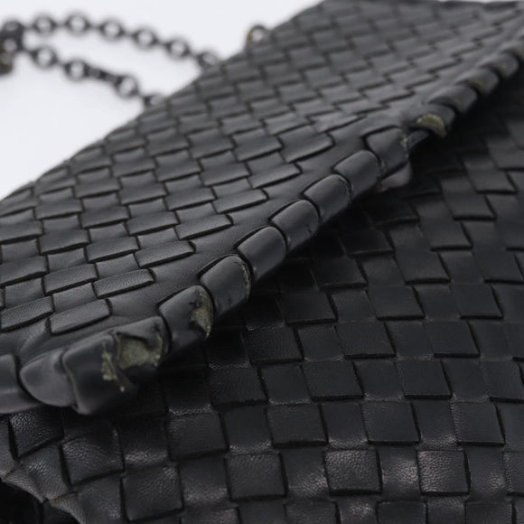 BOTTEGA VENETA INTRECCIATO Chain Shoulder Bag Leather Black Auth BA15490