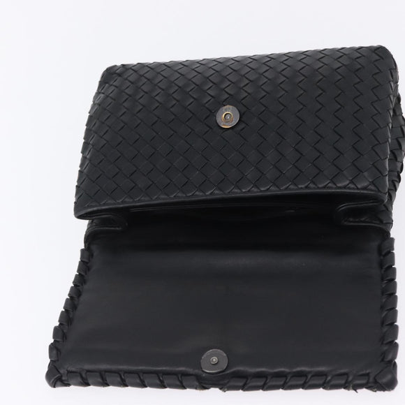 BOTTEGA VENETA INTRECCIATO Chain Shoulder Bag Leather Black Auth BA15490