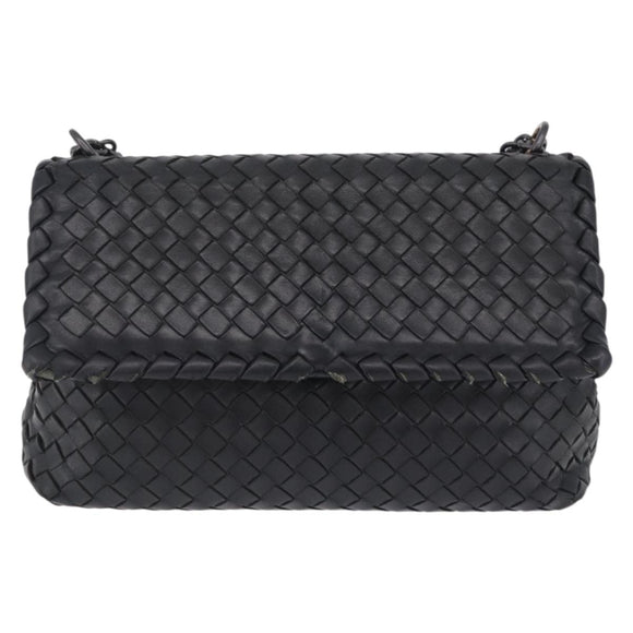 BOTTEGA VENETA INTRECCIATO Chain Shoulder Bag Leather Black Auth BA15490