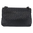 BOTTEGA VENETA INTRECCIATO Chain Shoulder Bag Leather Black Auth BA15490-3