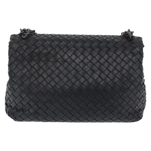 BOTTEGA VENETA INTRECCIATO Chain Shoulder Bag Leather Black Auth BA15490