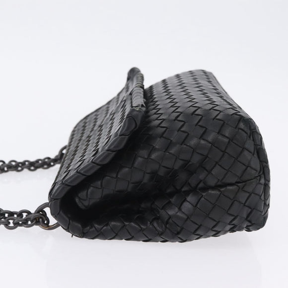 BOTTEGA VENETA INTRECCIATO Chain Shoulder Bag Leather Black Auth BA15490