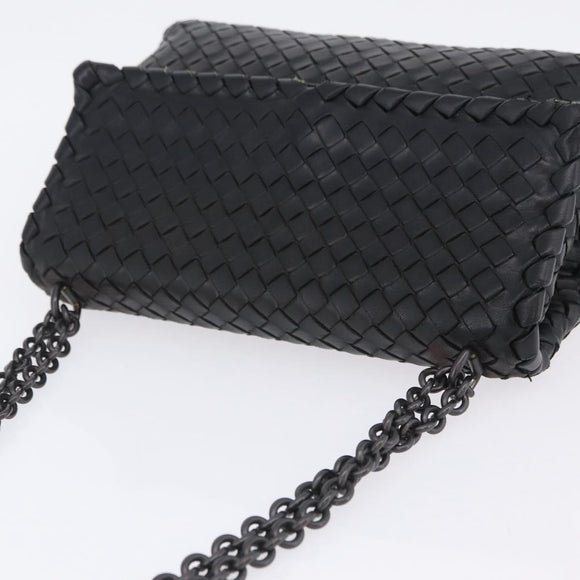 BOTTEGA VENETA INTRECCIATO Chain Shoulder Bag Leather Black Auth BA15490