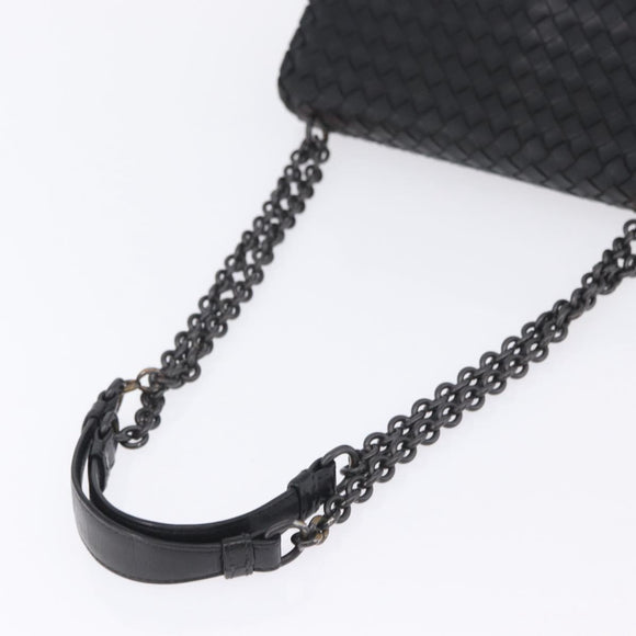 BOTTEGA VENETA INTRECCIATO Chain Shoulder Bag Leather Black Auth BA15490