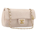 CHANEL V-stitched Chain Shoulder Bag Lamb Skin Ivory Gold Tone CC Auth BA15491V-1