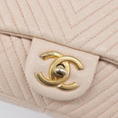 CHANEL V-stitched Chain Shoulder Bag Lamb Skin Ivory Gold Tone CC Auth BA15491V-18