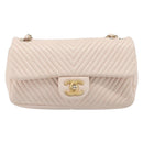 CHANEL V-stitched Chain Shoulder Bag Lamb Skin Ivory Gold Tone CC Auth BA15491V-2