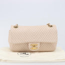 CHANEL V-stitched Chain Shoulder Bag Lamb Skin Ivory Gold Tone CC Auth BA15491V-30