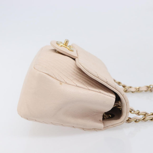 CHANEL V-stitched Chain Shoulder Bag Lamb Skin Ivory Gold Tone CC Auth BA15491V