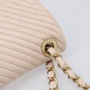 CHANEL V-stitched Chain Shoulder Bag Lamb Skin Ivory Gold Tone CC Auth BA15491V-8