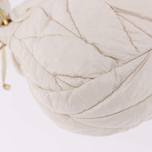 Miu Miu Matelasse Hand Bag Patent 2way White Gold Tone Auth BA15492A