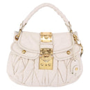 Miu Miu Matelasse Hand Bag Patent 2way White Gold Tone Auth BA15492A-13