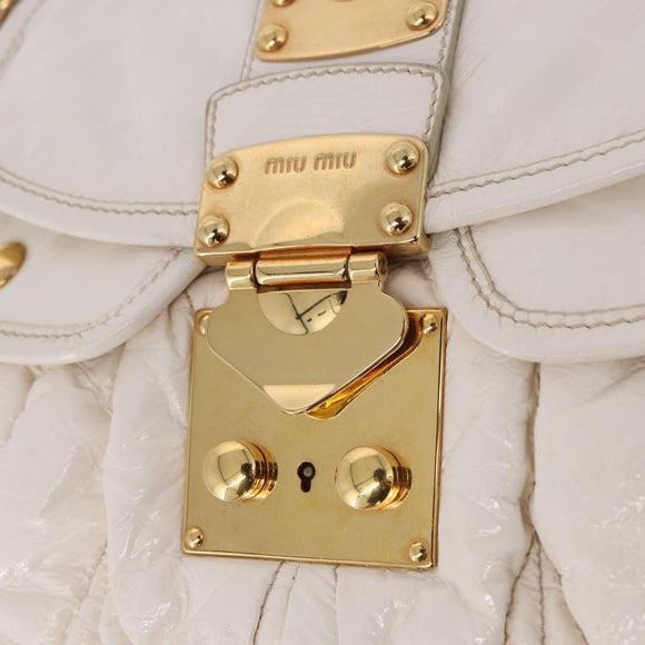 Miu Miu Matelasse Hand Bag Patent 2way White Gold Tone Auth BA15492A