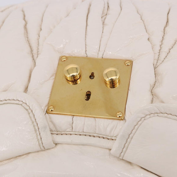 Miu Miu Matelasse Hand Bag Patent 2way White Gold Tone Auth BA15492A