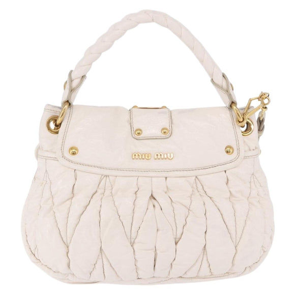 Miu Miu Matelasse Hand Bag Patent 2way White Gold Tone Auth BA15492A