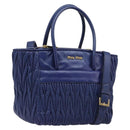 Miu Miu Matelasse Hand Bag Leather 2way Blue Gold Tone Auth BA15493V-1