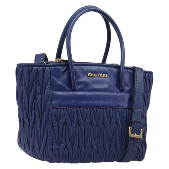 Miu Miu Matelasse Hand Bag Leather 2way Blue Gold Tone Auth BA15493V