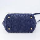 Miu Miu Matelasse Hand Bag Leather 2way Blue Gold Tone Auth BA15493V-5