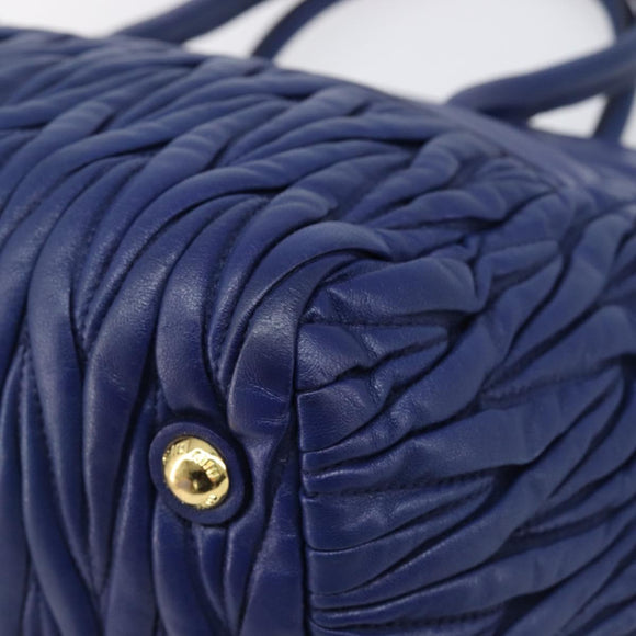 Miu Miu Matelasse Hand Bag Leather 2way Blue Gold Tone Auth BA15493V
