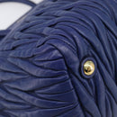 Miu Miu Matelasse Hand Bag Leather 2way Blue Gold Tone Auth BA15493V-17