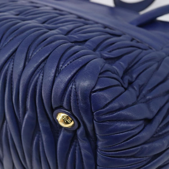 Miu Miu Matelasse Hand Bag Leather 2way Blue Gold Tone Auth BA15493V
