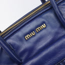 Miu Miu Matelasse Hand Bag Leather 2way Blue Gold Tone Auth BA15493V-20
