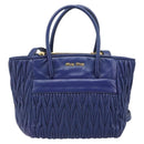 Miu Miu Matelasse Hand Bag Leather 2way Blue Gold Tone Auth BA15493V-13