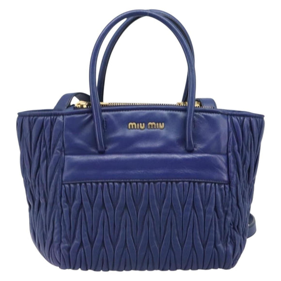 Miu Miu Matelasse Hand Bag Leather 2way Blue Gold Tone Auth BA15493V