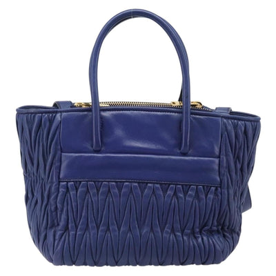 Miu Miu Matelasse Hand Bag Leather 2way Blue Gold Tone Auth BA15493V - 0