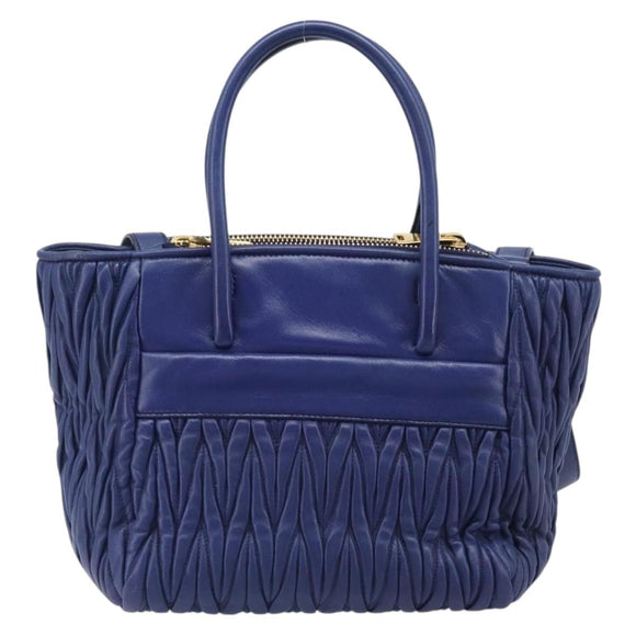 Miu Miu Matelasse Hand Bag Leather 2way Blue Gold Tone Auth BA15493V
