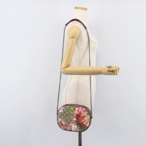 GUCCI GG Blooms Chain Shoulder Bag PVC Leather Beige Silver 409535 Auth BA15501V