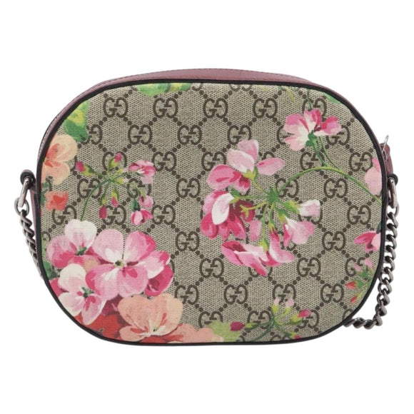 GUCCI GG Blooms Chain Shoulder Bag PVC Leather Beige Silver 409535 Auth BA15501V