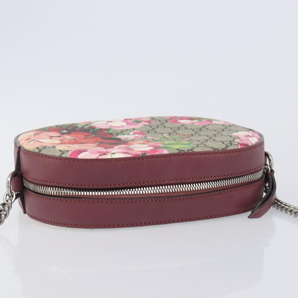 GUCCI GG Blooms Chain Shoulder Bag PVC Leather Beige Silver 409535 Auth BA15501V