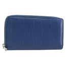 GUCCI GG emboss Long Wallet Leather Blue Silver 625558 Auth BA15502-1