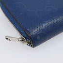 GUCCI GG emboss Long Wallet Leather Blue Silver 625558 Auth BA15502-10