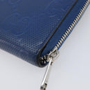 GUCCI GG emboss Long Wallet Leather Blue Silver 625558 Auth BA15502-11