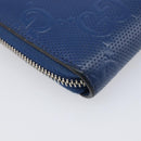 GUCCI GG emboss Long Wallet Leather Blue Silver 625558 Auth BA15502-12