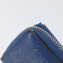 GUCCI GG emboss Long Wallet Leather Blue Silver 625558 Auth BA15502-13