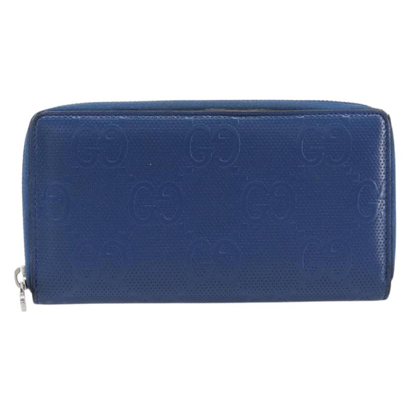 GUCCI GG emboss Long Wallet Leather Blue Silver 625558 Auth BA15502