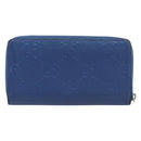 GUCCI GG emboss Long Wallet Leather Blue Silver 625558 Auth BA15502-3