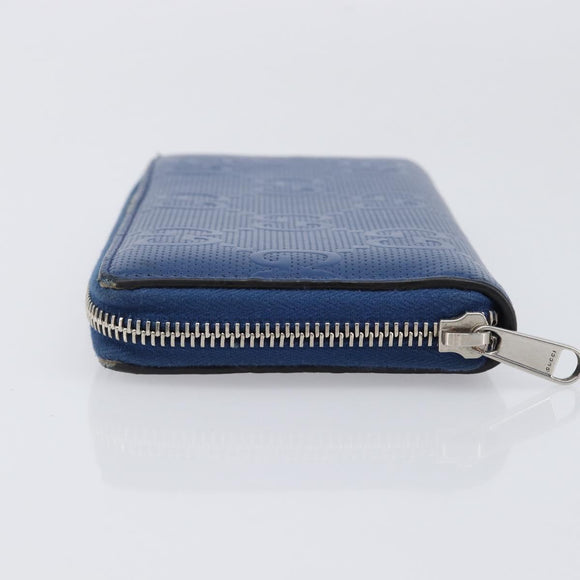 GUCCI GG emboss Long Wallet Leather Blue Silver 625558 Auth BA15502
