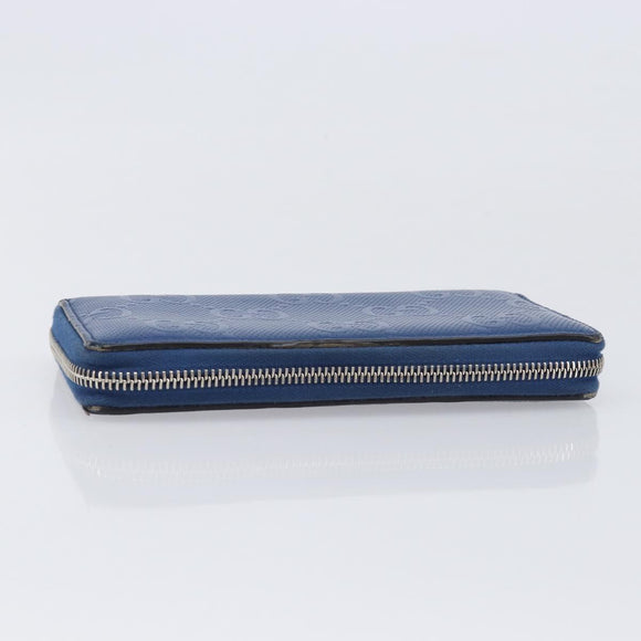 GUCCI GG emboss Long Wallet Leather Blue Silver 625558 Auth BA15502