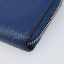 GUCCI GG emboss Long Wallet Leather Blue Silver 625558 Auth BA15502-9