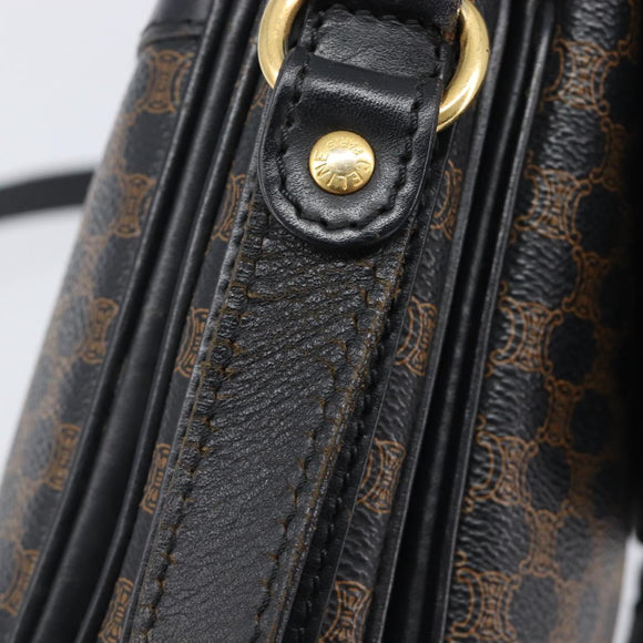 CELINE Macadam Shoulder Bag PVC Leather Black Gold Tone Auth BA15505