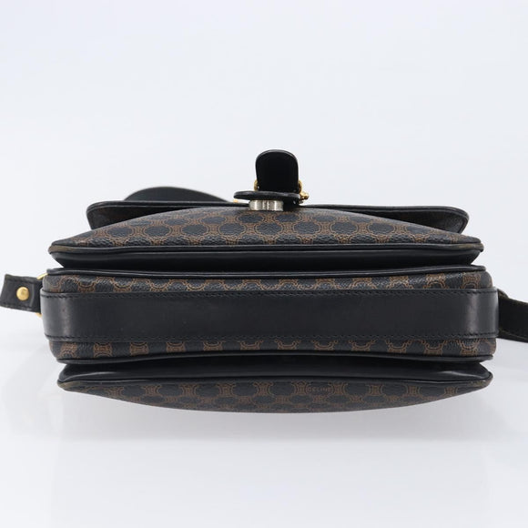 CELINE Macadam Shoulder Bag PVC Leather Black Gold Tone Auth BA15505