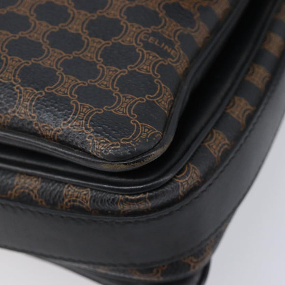 CELINE Macadam Shoulder Bag PVC Leather Black Gold Tone Auth BA15505