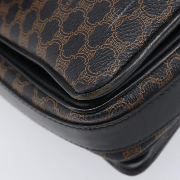 CELINE Macadam Shoulder Bag PVC Leather Black Gold Tone Auth BA15505