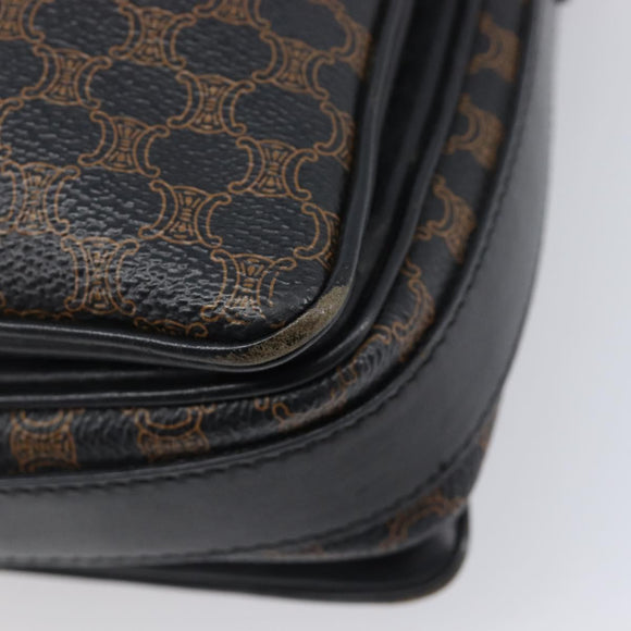 CELINE Macadam Shoulder Bag PVC Leather Black Gold Tone Auth BA15505