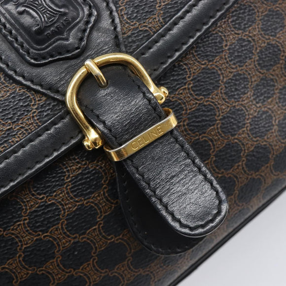 CELINE Macadam Shoulder Bag PVC Leather Black Gold Tone Auth BA15505