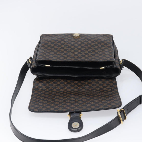 CELINE Macadam Shoulder Bag PVC Leather Black Gold Tone Auth BA15505